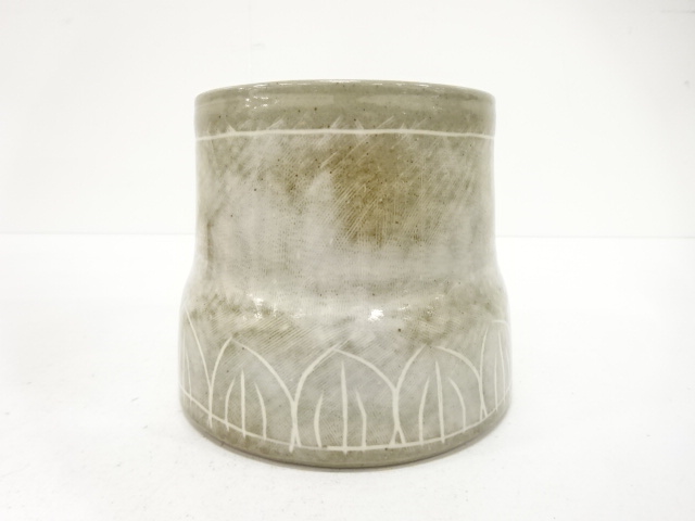  作家物　葉彫　水指（保護箱付）